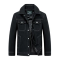 Men's black casual denim jacket with white contrast stitching and map lining - M / Black