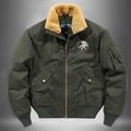 Men's winter military green corduroy flight jacket with warm sherpa collar and patch - M / Army Green