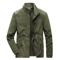 Giacca in pile da uomo verde oliva con collo alto e dettagli della zip arancioni - M / Verde Militare