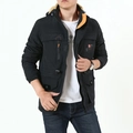 Parka outdoor da uomo nero con calda fodera in pile e cappuccio con finitura beige - M / Nero
