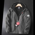 Giacca in pile grigio scuro da uomo con logo Norvegia, cappuccio caldo e zip - XS / Grigio