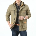 Giacca da uomo kaki con cappuccio e fodera in pile con design multitasche stile cargo - M / Cachi