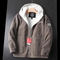 Brown hooded fleece jacket with thick thermal lining and outdoor Norway chest embroidery - XS / Khaki