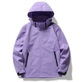 Waterproof purple hooded windbreaker jacket with sports print and contrast zippers - M / Purple (Women's Style)