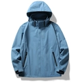 Mist blue waterproof hooded windbreaker jacket with sports print for outdoor wear - M / Mist Blue (Men)