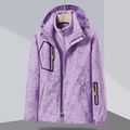 Veste 3-en-1 imperméable violette à motif feuilles avec doublure polaire amovible - M / Violet Taro (Femmes)
