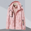 Three-in-one waterproof outdoor jacket for women with pink leaf pattern and fleece liner - M / Cherry Pink (Women)