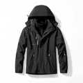 Giacca outdoor da uomo 3 in 1 nera impermeabile con cappuccio e dettagli zip color arancione - L / Nero (Uomini)