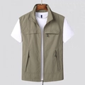 Chaleco de pesca exterior para hombre en verde oliva con bolsillos y tela transpirable - M / Caqui