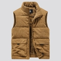 Men's brown corduroy padded vest with warm fleece lining and stand collar design - M / Earthy Yellow