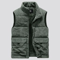 Men's dark green corduroy padded vest with warm fleece lining and large cargo pockets - M / Army Green