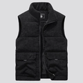 Men's retro corduroy thermal vest with fleece lining and stand collar in black - M / Black