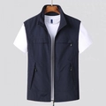 Chaleco azul oscuro para hombre con múltiples bolsillos y cuello alto de cremallera - M / Azul