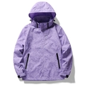 Light purple hooded windbreaker with tropical leaf print and waterproof material - M / Purple (Women's Style)