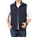 Men's navy multi-pocket outdoor vest with stand collar and functional zip pockets - M / Dark Blue