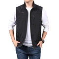 Gilet multitasche da uomo nero con scollo a V, zip e dettaglio ricamato sul petto - M / Nero