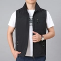 Men's black outdoor utility vest with stand collar and functional zipper pockets - M / Black
