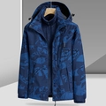Veste camouflage 3-en-1 imperméable bleu foncé avec doublure polaire chaude et capuche - L / Bleu Camouflage