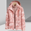 Veste de plein air pour femme avec motif camouflage rose et doublure polaire - M / Rose Corail