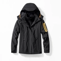 Three-in-one black outdoor jacket with orange accents and adjustable hood for couples - L / Storm Jacket And Detachable Liner / Black (Men's)