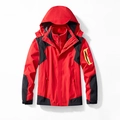 Veste coupe-vent d'extérieur 3-en-1 rouge et noire avec doublure polaire chaude - M / Veste Coupe-vent Et Doublure Amovible / Rouge (Style Femme)