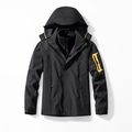 Veste 3-en-1 noire pour hommes avec accents orange et doublure polaire chaude - M / Veste Coupe-vent Et Doublure Amovible / Noir (Femme)