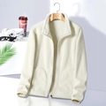 Men's cream fleece stand collar jacket with zipper and thick warm lining - M / Ivory