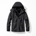 Black 3-in-1 waterproof jacket with removable fleece liner and orange drawstring accents - M / Black (Women)