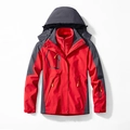 Three-in-one outdoor hooded jacket in red and grey with a removable fleece liner - M / Red (Women)