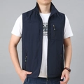 Men's navy blue utility vest with stand collar and zipper pockets in a relaxed fit - M / Dark Blue