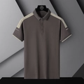 Men's business casual short-sleeve polo shirt in coffee with khaki shoulder paneling - M / Coffee