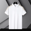 Men's summer ice-feeling white polo shirt with khaki shoulder patchwork and chic details - M / White