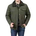 Men's olive green outdoor workwear jacket with a warm fleece collar and embroidery - M / Army Green