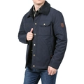 Men's navy workwear jacket with fleece collar and multi-pockets for winter warmth - M / Dark Blue