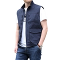 Gilet outdoor blu scuro da uomo con multitasche funzionali e collo alla coreana - M / Blu scuro