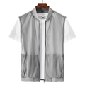 Gilet estivo da uomo in mesh traspirante grigio chiaro con tasche dotate di cerniera - M / Grigio