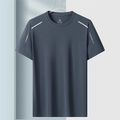 T-shirt sportiva da uomo in seta di ghiaccio traspirante blu grigio scuro con dettagli - M / Grigio
