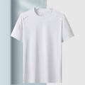 Weißes, atmungsaktives Sport-T-Shirt aus Eisseide mit Mesh-Gewebe und Silberstreifen - M / Weiß