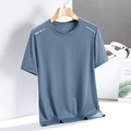 T-shirt sportiva da uomo in seta di ghiaccio blu nebbia con rete e strisce riflettenti - M / Blu Nebbia