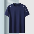 Navy blue quick-dry ice silk sports T-shirt with breathable mesh and reflective stripes - M / Dark Blue