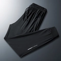 Men's black quick-dry ice silk jogger pants with elastic drawstring waist and zipper pockets - M / Cuffed Style / Black