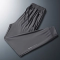 Men's ice silk dark grey jogger pants with elastic waist and zipper pockets - M / Cuffed Style / Gray