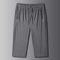 Pantaloni casual da uomo in seta di ghiaccio grigio scuro con coulisse e strisce riflettenti - S / Grigio