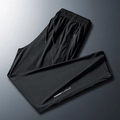Men's black ice silk quick-dry sports trousers with drawstring waist and zip pockets - M / Straight Style / Black