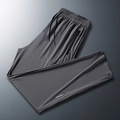 Men's dark gray ice silk leisure pants with drawstring waist and zipper pocket - M / Straight Style / Gray