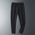 Pantalon jogging léger noir en soie glacée pour hommes avec taille élastique et poches zippées - 3XL / Bas Resserré / Noir