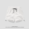 Weiße Herren Strandshorts aus schnell trocknendem Stoff mit Gummizug und schwarzem Kordelzug - Weiß