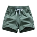 Men's loose dark green casual shorts with elastic waistband and white drawstring - M / Army Green