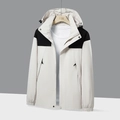 Giacca outdoor da uomo con cappuccio in colorblock crema e nero con chiusura a zip - XS / Bianco