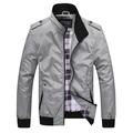 Chaqueta casual para hombre con cuello alto gris, bordes negros y forro de cuadros - M / Gris